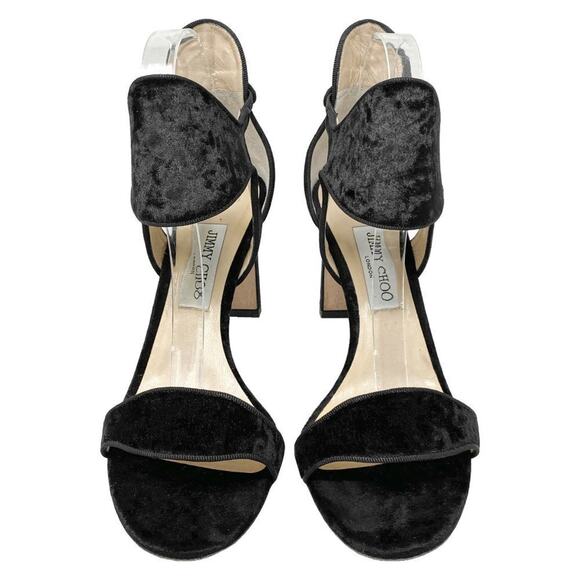 Jimmy Choo Molly 85 Sandals Black Crushed Velvet Heels Size 40 with Box - Picture 2 of 9